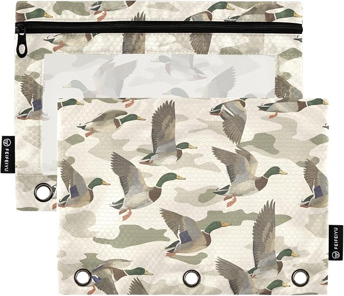 ALAZA Wild Duck Camouflage Pencil Pouch for 3 Ring Binder 2 Pack Zipper Binder Pencil Bag Case with Clear Window Office Supplies