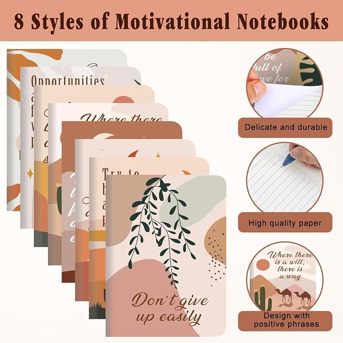 DoubleCare 64 Pcs Motivational Mini Notebooks Bulk Set,16Pcs Motivational Quote Notebooks,16Pcs Ballpoint Pens,16Pcs Keychains,16Pcs Packaging Bags,Thank You Gifts for Teacher Colleagues