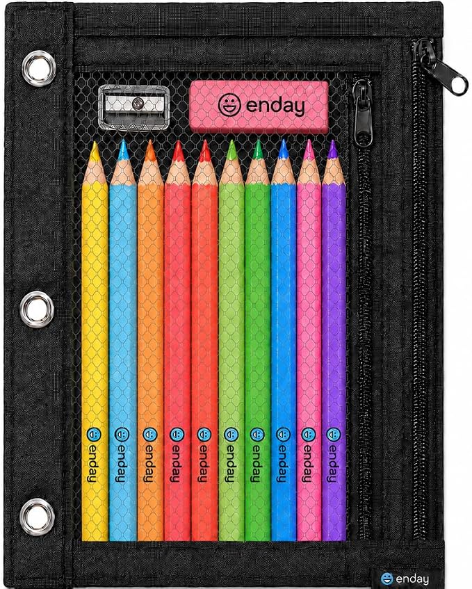 Enday Black Pencil Pouch For 3 Ring Binder, Zippered Binder Pencil Pouches, 3 Ring Pencil Pouch for Binder, Pencil Case for Binder, Large Pencil Bags for School, Home, and Office