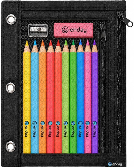 Enday Black Pencil Pouch For 3 Ring Binder, Zippered Binder Pencil Pouches, 3 Ring Pencil Pouch for Binder, Pencil Case for Binder, Large Pencil Bags for School, Home, and Office