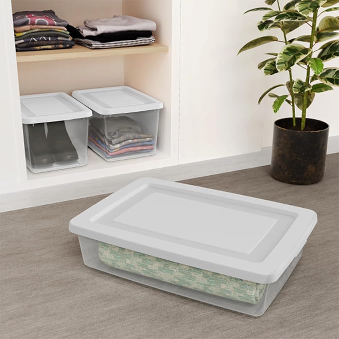 Sterilite Storage Box, Stackable Clear Plastic Bins, 20 Quart, 12-Pack | Heavy-Duty Organizing Containers with Snap-On Lids for Closet, Bathroom, and Office