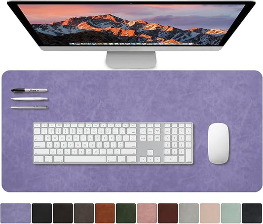 CHEERYGOO Leather Office Desk Pad Protector, Non-Slip PU Leather Desk Blotter, Waterproof Laptop Writing Mouse Pad for Office and Home,23.6"x 13.8" M Purple