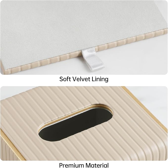 Square PU Leather Tissue Box Cover with Magnetic Closure, Decorative Tissue Holder & Storage Container for Bedroom, Living Room, Dining Room, Bathroom, Countertop, Desk & Office (Beige)