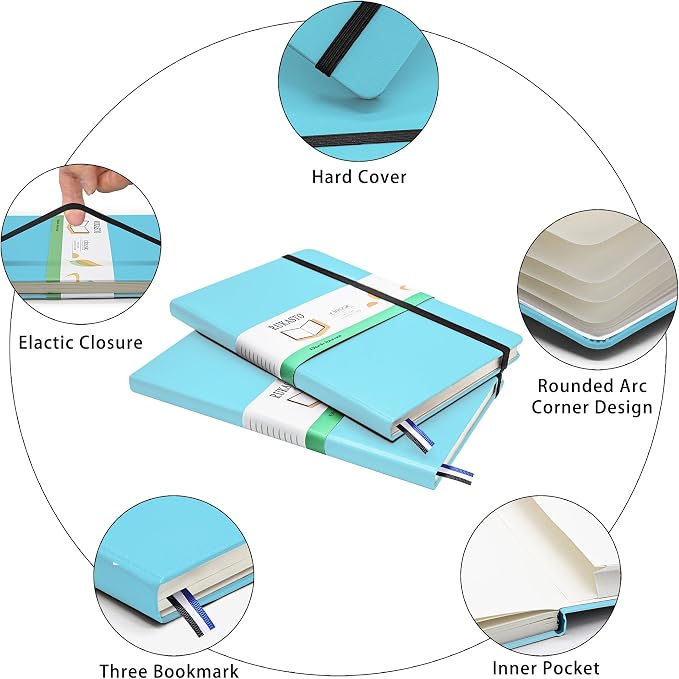 Hardcover Notebook Blank Journal Sketchbook for Drawing, Medium 5.5 by 8.4 Inch, 100 GSM Thick Paper (LightBlue, Plain)