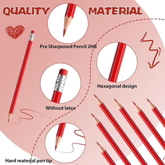 48 PCS Red Pencils Bulk with Eraser, Pre-Sharpened HB Pencils for Writing & Drawing, School Supplies for Kids Homework, Tests, Art Crafts & Teacher Grading (Red)