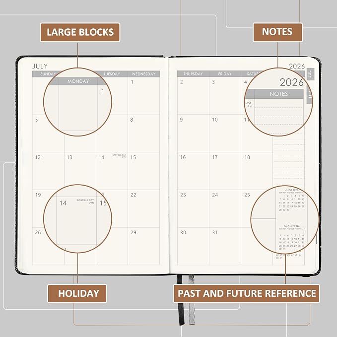 2026-2027 Planner - Planner 2026-2027 with Pen Loop, Jul 2026 - Jun 2027, to Achieve Your Goals & Improve Productivity, Thick Paper, 40 Note Pages, Inner Pocket, 5.75" x 8.25" - Black