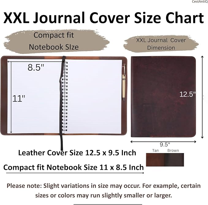 Heavy Duty Full Grain Leather Journal Cover (8.5 x 11 in.), Refillable Cahier XXL, Refillable Spiral Notebook (8.5 x 11 in.), Handmade Leather Journal Cover (Brown)