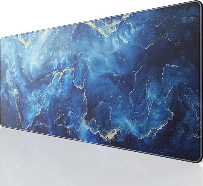 KTRIO Large Gaming Mouse Pad, Desk Mat, 31.5 x 11.8 in, Blue Marble, XL | Smooth Micro-Weave Surface, Artistic Pattern Design, Non-Slip Rubber Base, Durable Stitched Edges, Office & Home Use