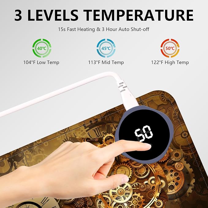 Heated Mouse Pad with 3 Levels Heated & 3 Hours Auto Shut-Off Mouse Pad for Warming Hands in Office Home, 23.6" x 14.2"Large Safe Desk Mat Hand Warmer，Mechanical Owl