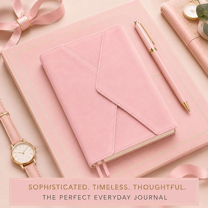WORLD TRAVELER Eccolo Lined Journal Notebook, Velvet Hardcover, 256 Ruled Pages of Acid-Free Ivory Color Paper, Magnetic Flap Closure, 3 Bookmarks, Size 6X8, 6X8 Pink | Ivory Acid-Free Ruled Paper, 3 Sewn-In Bookmarks, Lay-Flat Design, Stitched Spine, ...