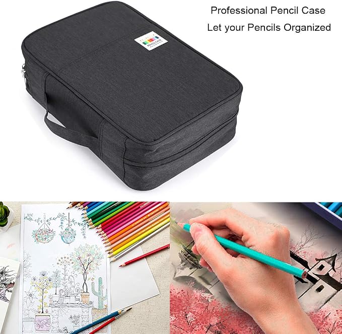 BTSKY Colored Pencil Case 300 Slots Pen Pencil Bag Organizer with Handy Wrap Portable- Multilayer Holder for Crayola Colored Pencils & Gel Pen(Black)