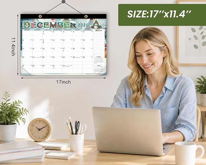 AECCN Desk Calendar 2026-2027, 18 Months Calendar, 17" x 11.4" Large Space, Anti Ink Bleed and Transparent Cover, Desktop Calendar with Stickers for Home & Office Planning-Colorful