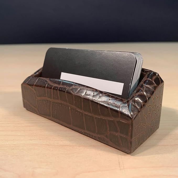 Dacasso Brown Crocodile Embossed Leather Luxury 8 Piece Desk Set - Blotter Pad & Desk Mat Organization Essentials - Executive Decor and Surface Protector