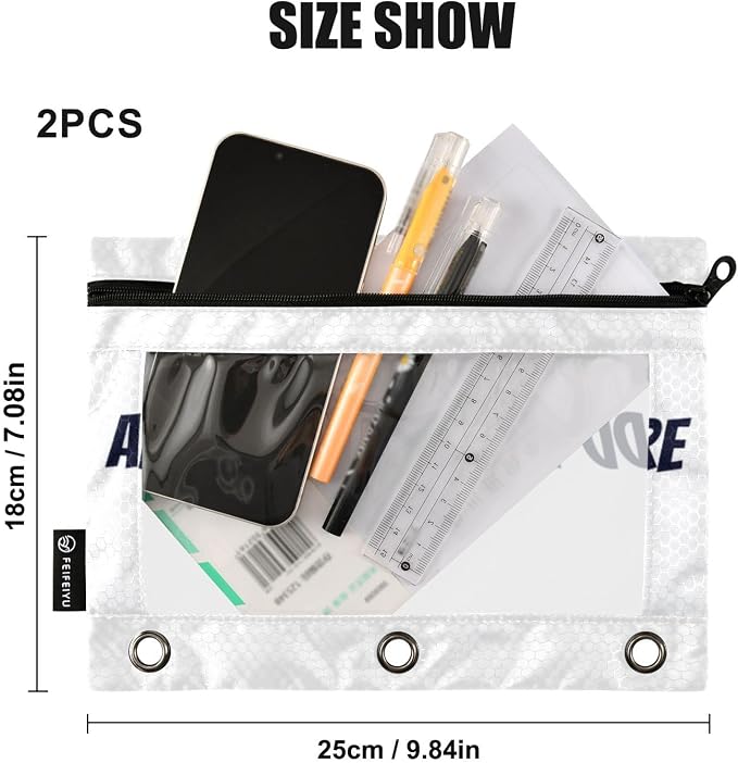 Gredecor Personalized Binder Pencil Pouch 3 Ring 2 Pack Custom Zipper Pencil Pouches Case Customized Add Your Own Picture Text Clear Binder Organizer for School Office