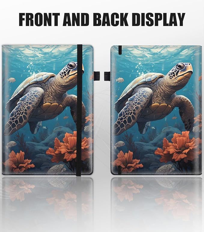 Hardcover Executive Notebooks, A5 PU Leather Lined Journal Notebook, 200 Pages Thick Paper Subject Notebooks for School,Work,Home Writing Business Notebook, Diary Book ， Sea Turtle