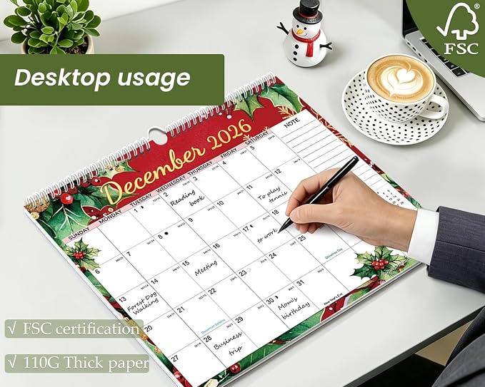 AECCN Calendar 2026-2027 18 Months, 3 Pack-Flower | 14.4" x 11.4" | 110GSM Thick Paper | No-Bleed | Stickers Attached | Home, School & Office Use