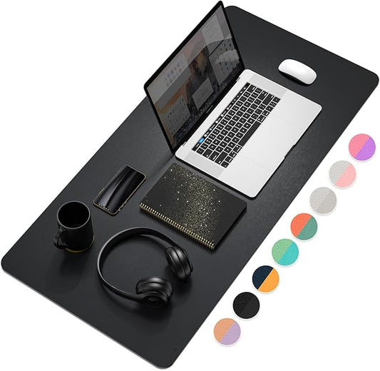 YSAGI Dual-Sided Desk Pad Protector, Desk Mat with Non-Slip - Waterproof PU Leather Office Desk Blotter for Mouse, Keyboard, Writing,35.4" x 17", Black