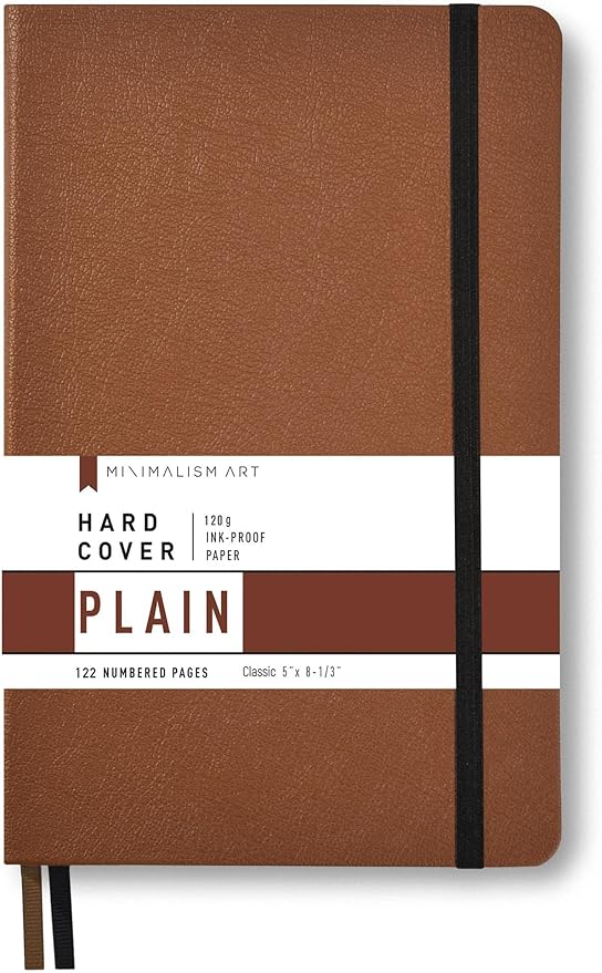 Minimalism Art, Premium Hard Cover Notebook Journal, Classic 5" x 8.3", 122 Numbered Pages, Gusseted Pocket, Ribbon Bookmark, Extra Thick Ink-Proof Paper 120gsm, San Francisco (Plain, Brown)