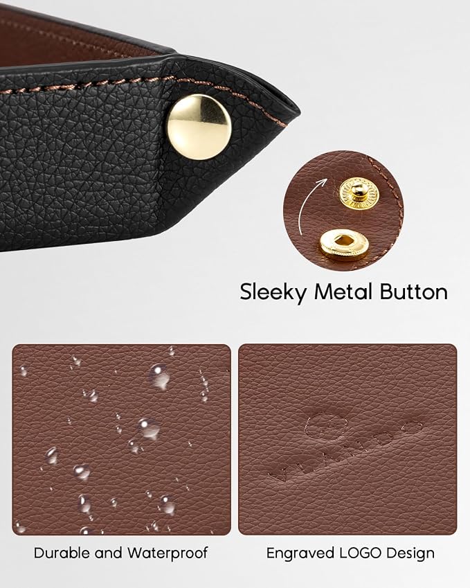 VLANDO Valet Tray for Men, Foldable PU Leather Catchall, Mocha Brown | Travel Catchall Tray, Jewelry Tray and Dresser Organizer for Keys, Wallet, Watch, Glasses, Rings and Small Accessories