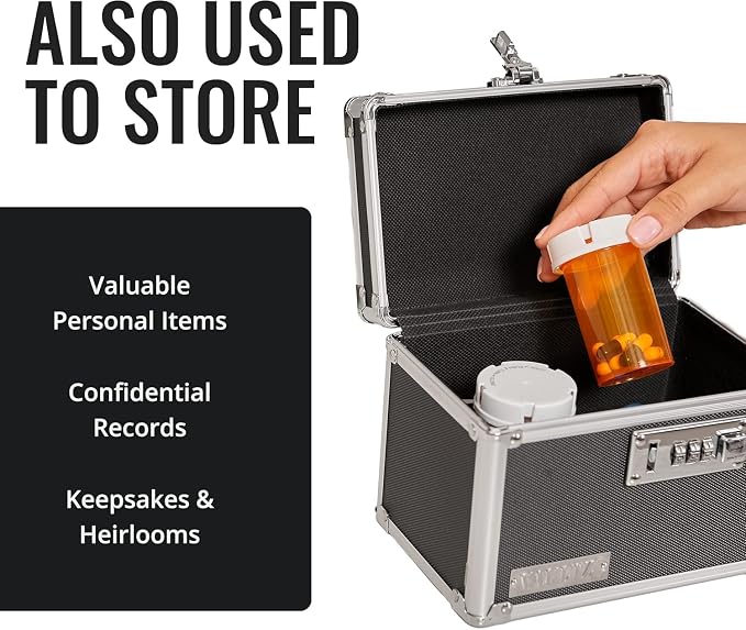 Vaultz Medicine Lock Box - 4 Pack - 5 x 7 x 5 Inches - Secure Cabinet Safe with Combination Lock - Ideal for Medications and Small Valuables - Black | Secure cabinet safe for medications, cash and small valuables, compact design fits shelves, drawers o...