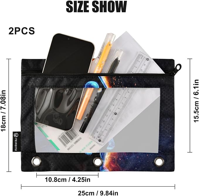 Baseball Player Binder Pouches 3 Ring for Boys Girls School Office College Supplies Softball Sports Theme Black Pencil Pouches Case Bag with Clear Window and Zipper 2 Pack