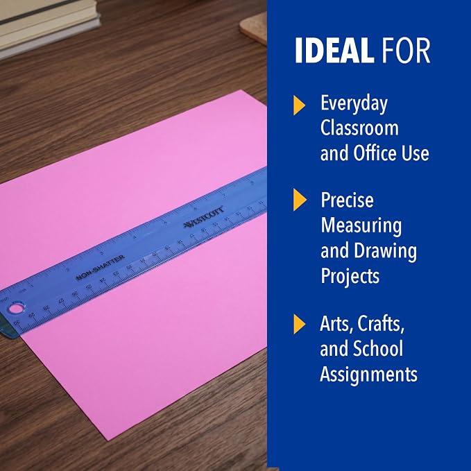 Westcott Shatterproof Ruler, 12-Inch, Blue, 16010