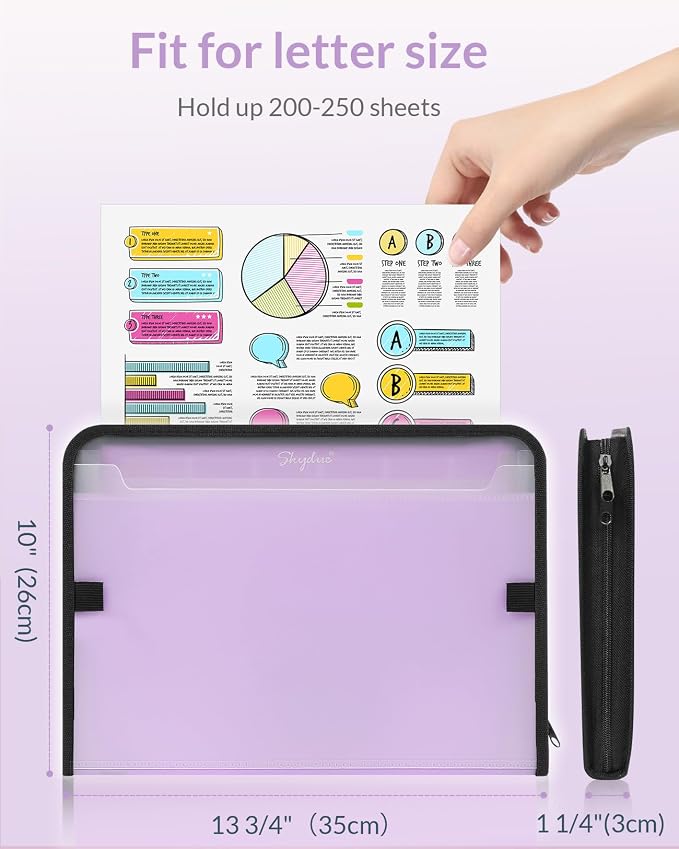 SKYDUE Accordion File Organizer, 7 Pocket Expanding File Folder with Front Pocket, Letter Size, Important Document Organizer with Double Zipper,Travel Folder, School Office Supplies