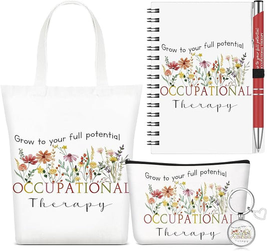 Watersay 5 Pcs Occupational Therapy Gifts, Cosmetic Bag, Canvas Bag, Coil Notebook, Ballpoint Pen and Keychain for Women Office School Graduation Advocate Coworker Christmas Anniversaries Gift