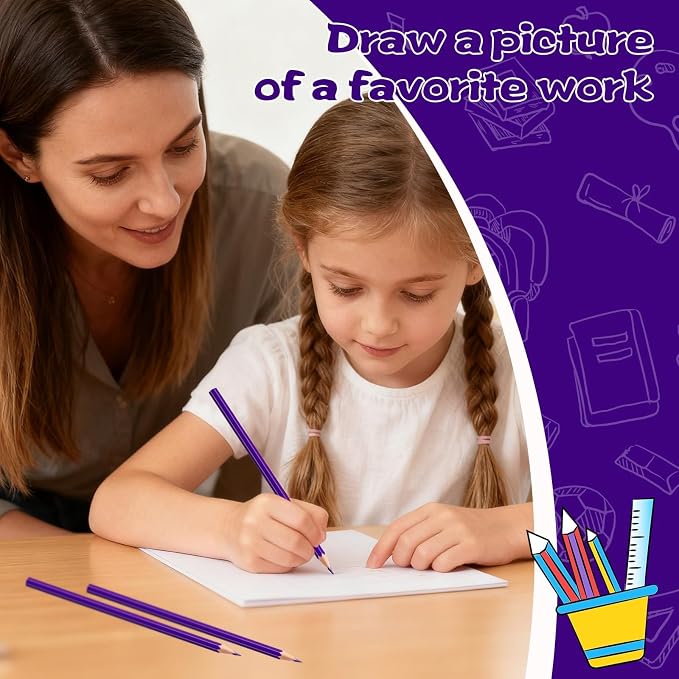 24 Pack Purple Colored Pencils for Kids, Pre-sharpened Art Pencils Back to School Supplies Set, Drawing Sketching Pencils for Students, Teachers, Classroom