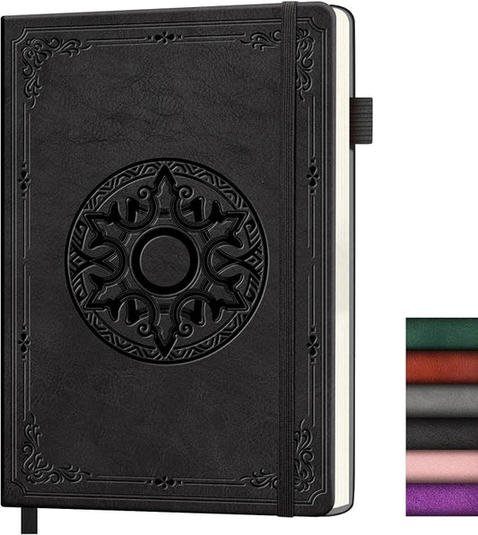 Lined Journal Notebook, A5 Leather Vintage Journals for Writing, 288 Pages College Ruled Notepad for Women Men, Vegan Leather Daily Notebook for Work, School, Travel, Note Taking(Celtic Star, Black)