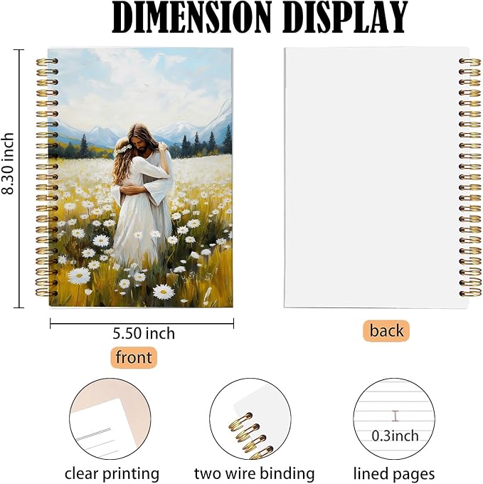 Daisy Floral Christian Jesus Spiral Notebook, Jesus Hugs Women Religious Journal, Prayer Journal for Woman, Christian Gifts for Women, Bible Notebooks for Note Taking, 5.5x8.3 Inch