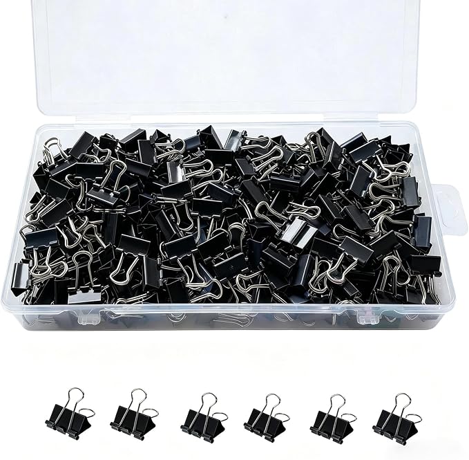 260Pcs Mini Binder Clips Black, 0.59 in/15mm Small Binder Paper Clips Office Clips Office Supplies Desk, Micro Size Cute Binder Clips, Small Paper Clamps for Home School Business (Black)