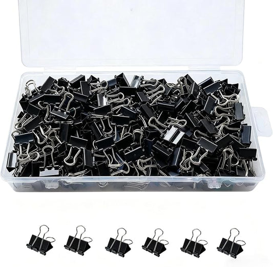 260Pcs Mini Binder Clips Black, 0.59 in/15mm Small Binder Paper Clips Office Clips Office Supplies Desk, Micro Size Cute Binder Clips, Small Paper Clamps for Home School Business (Black)
