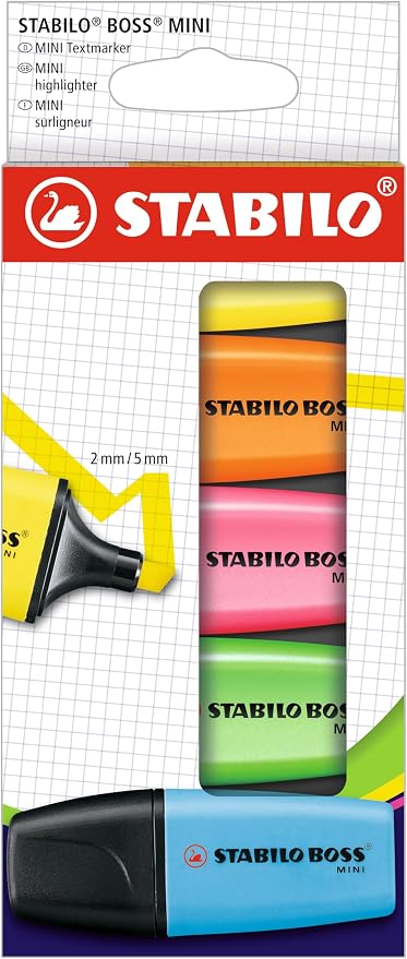 STABILO - BOSS MINI - Highlighter - Pack of 5 - Assorted colors | pack of 5 - Assorted Colours