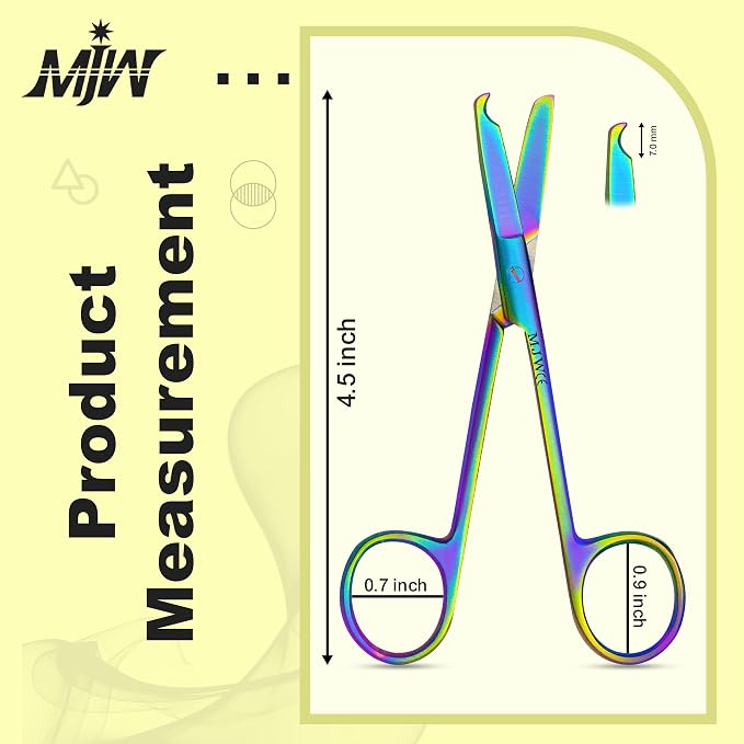 MJW Stainless Steel Suture Stitch Scissors with Multicolor/Rainbow Titanium Coating - Precision Trimming Scissors for Embroidery, Cross-Stitch, Quilting, Sewing, DIY Crafts Enthusiasts and More