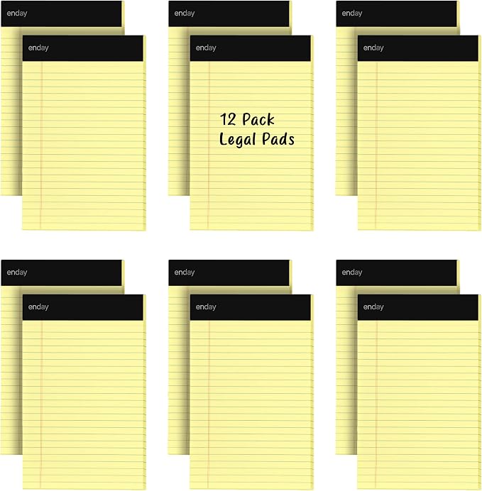 Emraw Jr. Legal pad, Small Note Pads Legal Ruled Writing Pad. Perforated Edge. 5" X 8" Canary Yellow, Universal, 50 sheets per Pad (Pack of 12)
