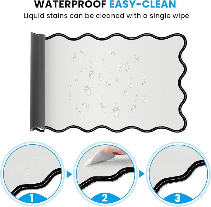 Leather Desk Mat, XXL Large 31.4x15.7in Scalloped Gaming Mouse pad，Non-Slip Rubber Base Keyboard Pad Mousepad for Laptop Computer Game Home Office，Waterproof and Oilproof Desktop Mat I Gray