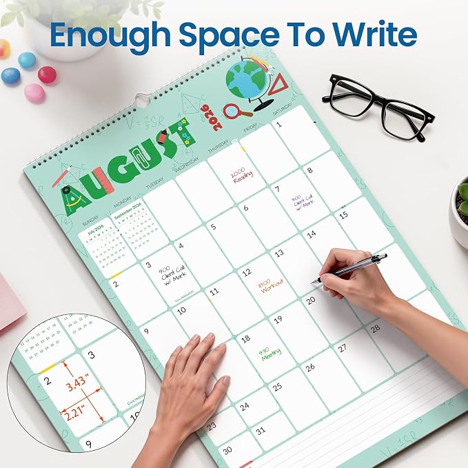 SUNEE 2026-2027 Wall Calendar Extra Large 17"x27", 21 Month July Calendar (Ends March 2028),Vertical Monthly for Wall, Cute