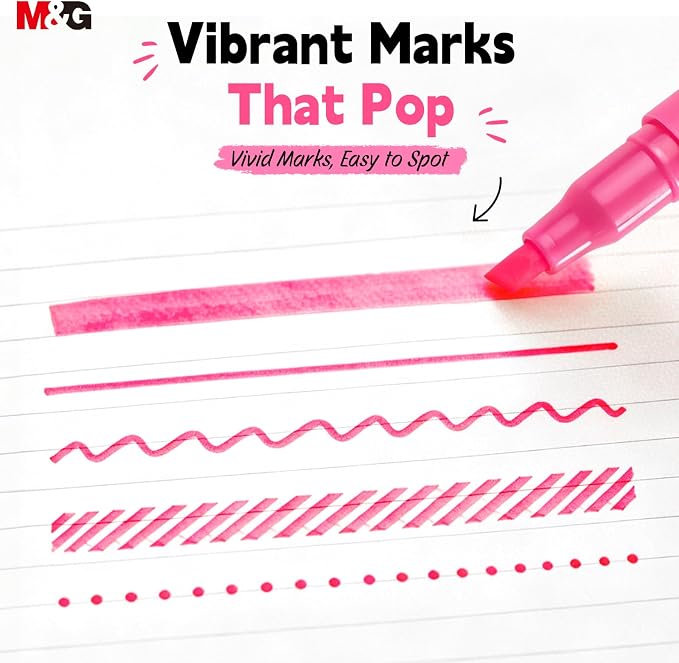 M&G Liner Highlighters, 12-Count Pack Pink Highlighters, Chisel Tip No Bleed Highlighter Pens for Office Documents, Planning, and Everyday Organization