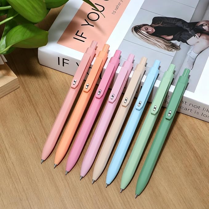 Piochoo Aesthetic Pens, 8 Pcs 0.5mm Gel Pens, No Smudge Quick Dry Smooth Writing Pens, Cute Black Ink Journaling Pens for Women Nurse School Office Desk Accessories