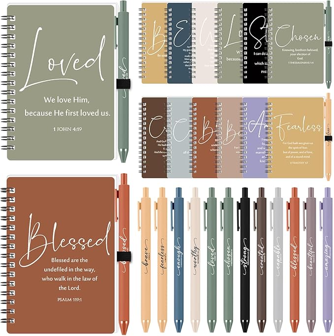 Kosiz 24 Sets Christian Gifts Bulk Christian Notebooks with Pens Inspirational Prayer Journals Bulk A6 Spiral Small Notepads for Women Men Church Members Bible Study Groups (Fresh Color)