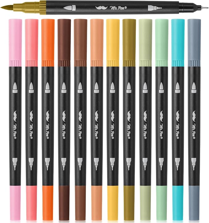 Mr. Pen- Dual Tip Brush Pens, 12 pcs, Assorted Colors | Fine & Brush Tip Markers for Adult Coloring Markers for Adults