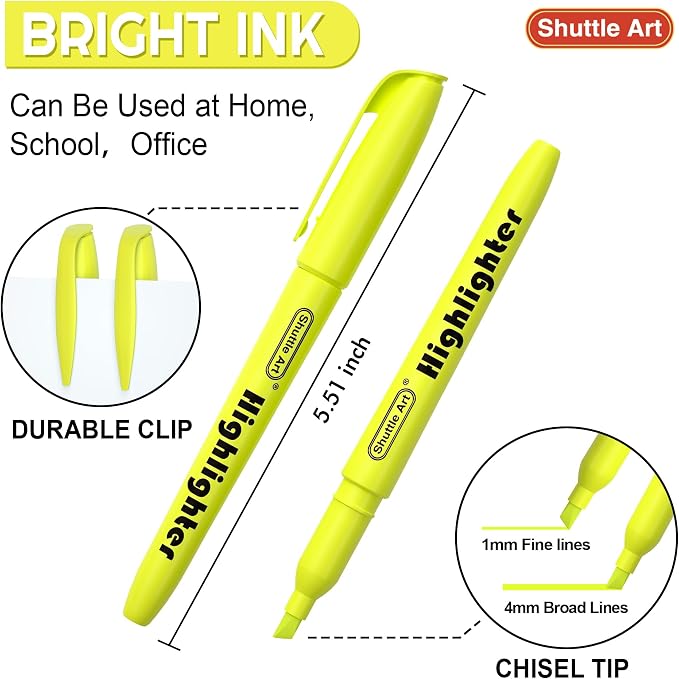 Shuttle Art 144 Pack Highlighters, Yellow Highlighter Pen Bulk with Versatile Chisel Tip Dry-Quickly Non-Toxic Highlighter Markers for Adults Teachers Students Highlighting in Home School Office