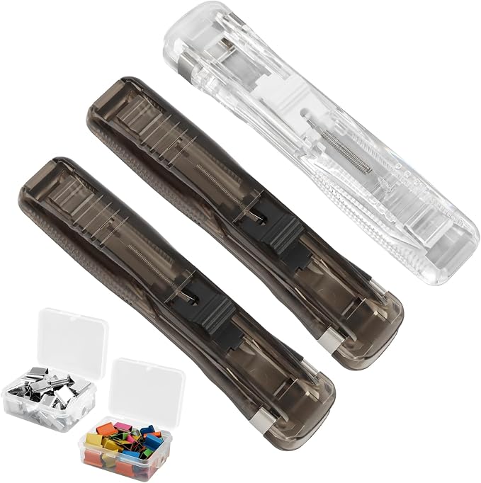 3 Pcs Handheld Paper Clam Clip Dispensers with 100Pcs Reusable Paper Clam Clip Refill, Portable Binder Clipstapler for Organizing Files and Documents