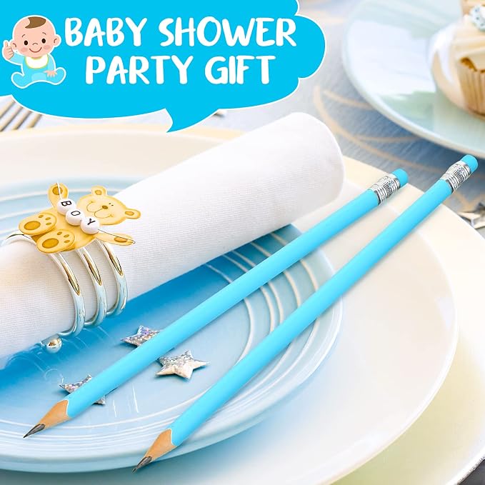 Tinlade 50 Pcs Blue Triangular Grip Pencils Wood Wedding Pencils HB Graphite Pencil Pack Eraser for Baby Shower Drawing Sketching Bridal Shower Office Supplies