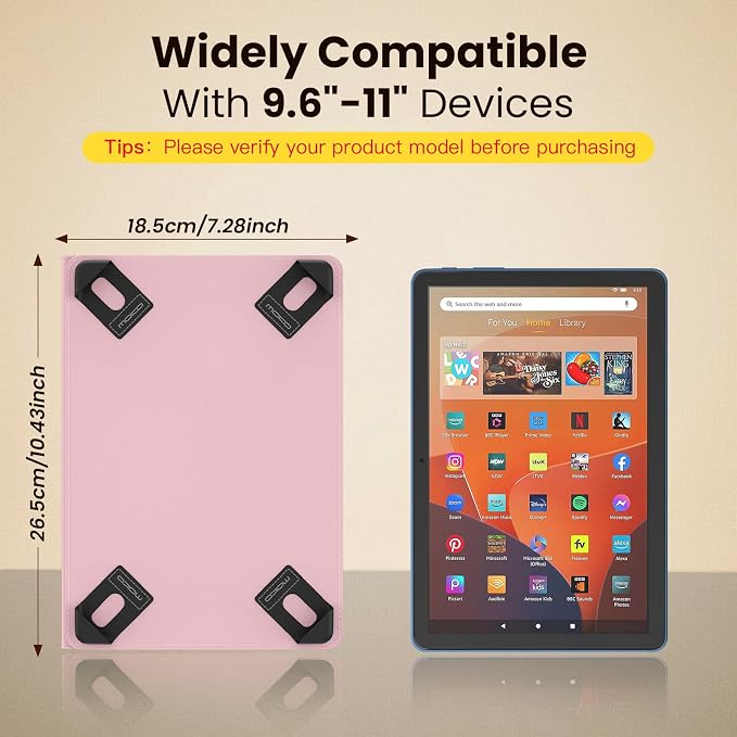 MoKo for Universal 11 inch Android Tablet Case with Pen Holder, Cherry Bow | Fits All 9.6-11 inch Tablets, Slim 360 Degree Rotating Cover, Multi-Angle Stand, Front Pocket, No fit iPad/NO back opening