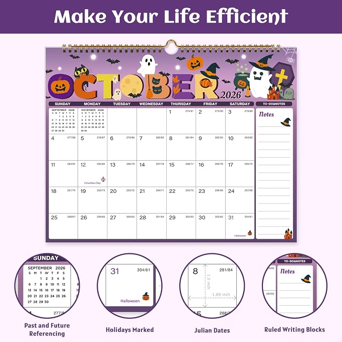 Calendar 2026-2027, 18 Month Wall Calendar July 2026 to December 2027, 14.8" X 11.5", Calendar with Twin-Wire Binding, Hanging Hook and Julian Dates for Home or Office (Seasonal Designs)