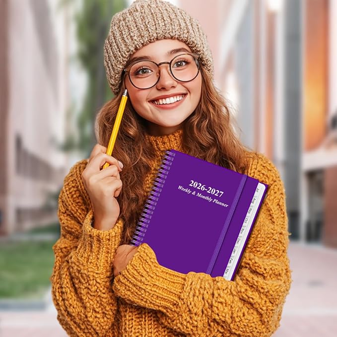 2026-2027 Planner - Planner 2026-2027 from July 2026 to June 2027 with 12 Monthly Tabs, Flexible Cover, Inner Pocket, 8.5" x 11", Purple-B