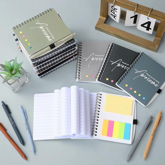 Chuangdi 20 Sets Back to School Teacher Gifts Bulk Inspirational Spiral Notebook with Sticky Note Motivational Pen Appreciation Gifts for Employee Team Staff Coworker (Classic,Colorful)