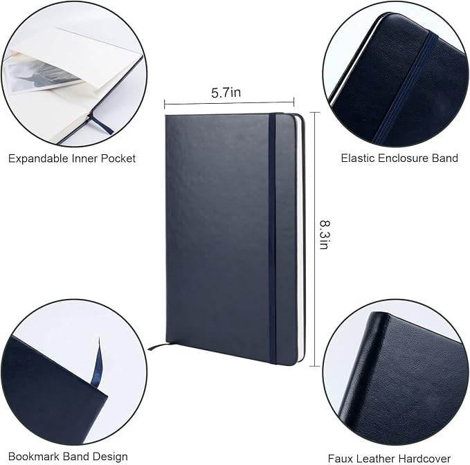 Journal notebook (A5-Dotted, Dark Blue),192 Pages, Medium 5.7X8.3 inches - 80 gsm Thick Paper, Hardcover